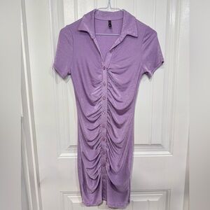 Lilac Ruched Button-Front Mini Dress